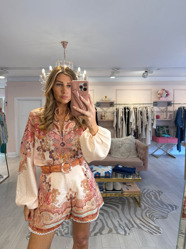 DANICA PAISLEY SHORT SET PEACH