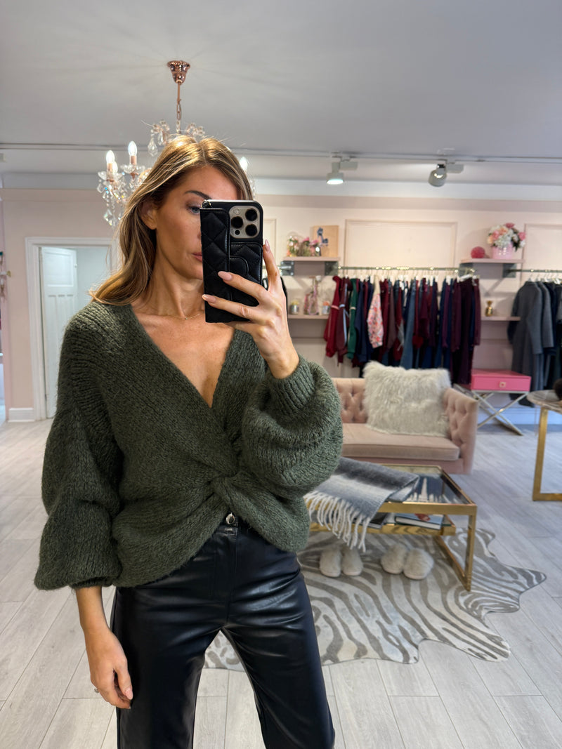 PENELOPE FRONT KNOT JUMPER KHAKI