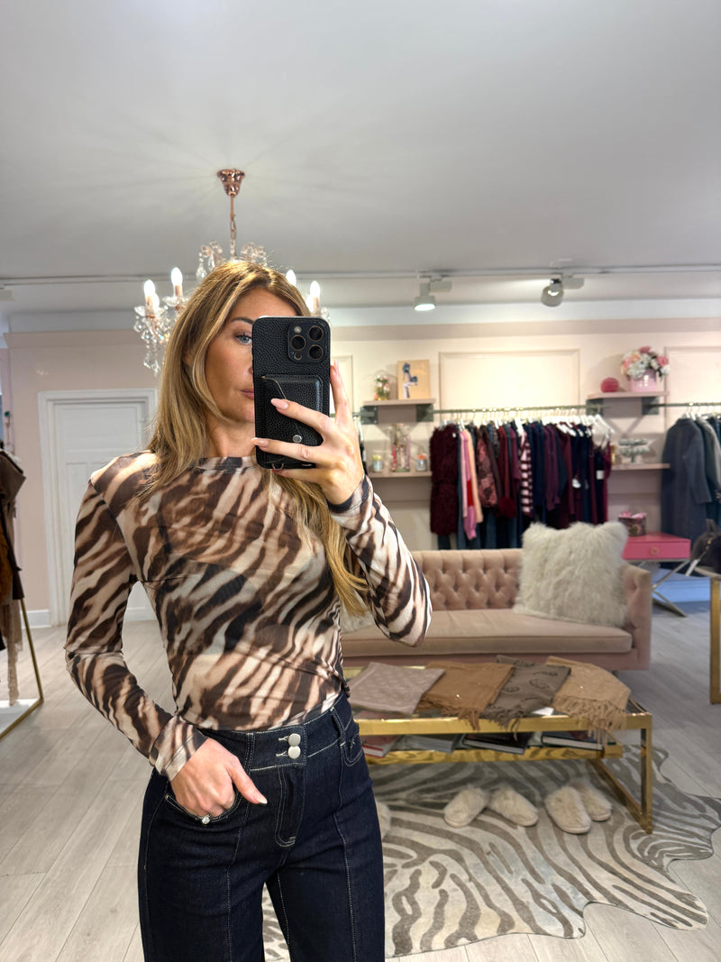 REYNA ABSTRACT ZEBRA MESH PRINT TOP
