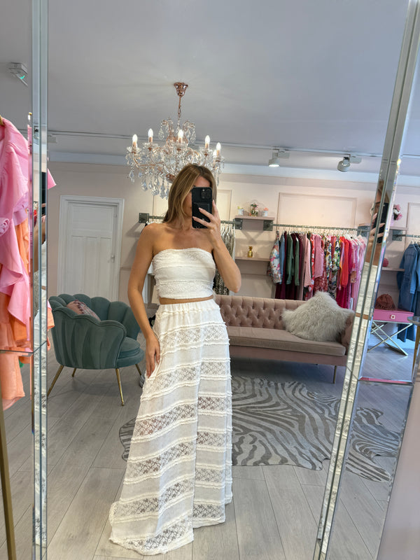 ABBIE BANDEAU TOP AND MAXI SKIRT CREAM