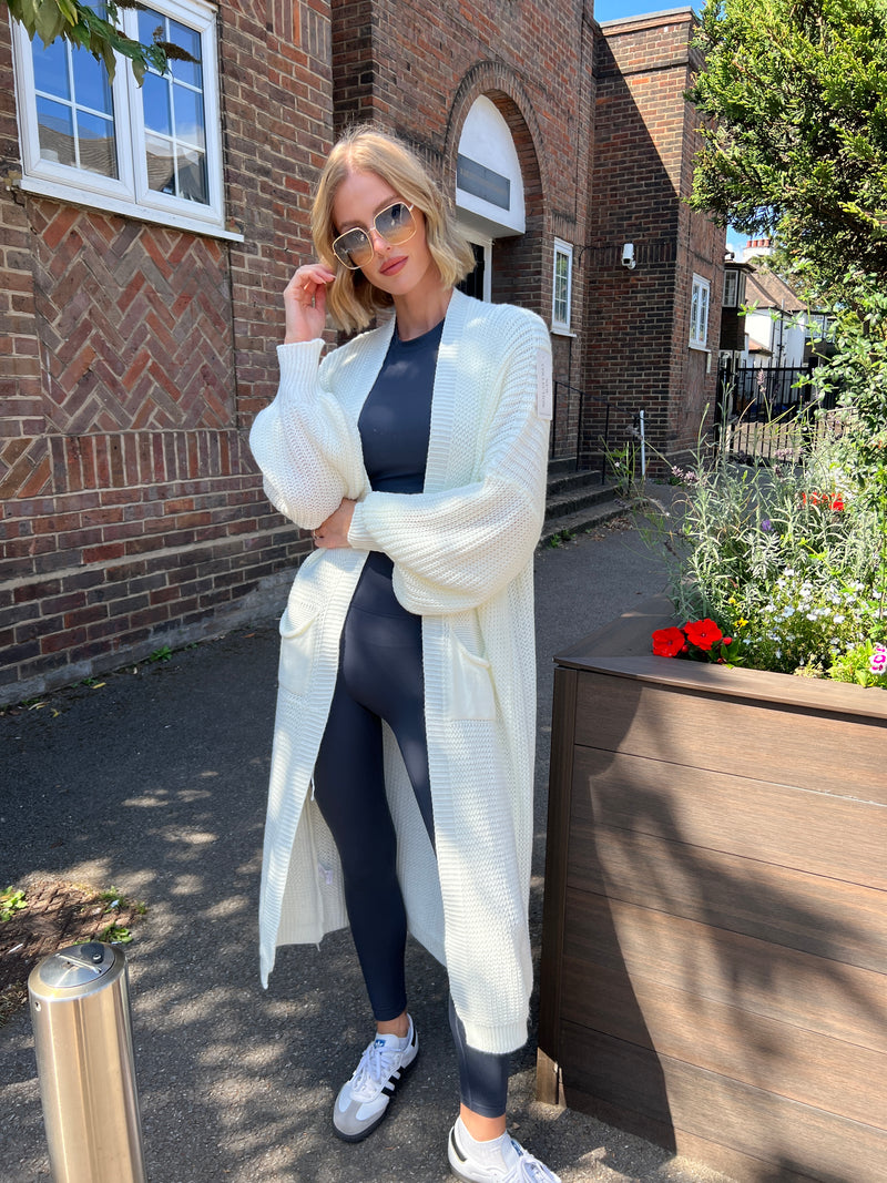 ALBA CREAM BALLOON SLEEVE KNIT MAXI CARDI