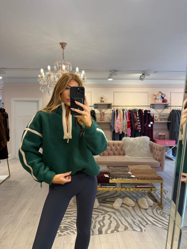 LULU 1/4 ZIP UP FLEECE GREEN