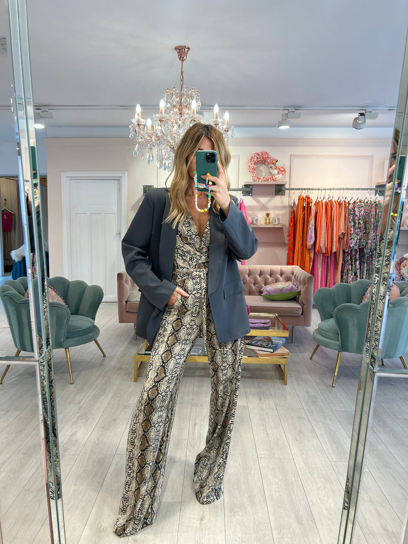 GINA SNAKE PRINT SHORT SLEEVE JUMPSUIT