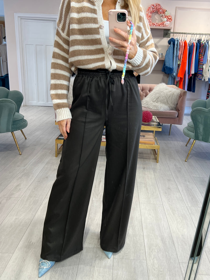FRONT PLEAT DARK KHAKI EASTICATED TROUSER