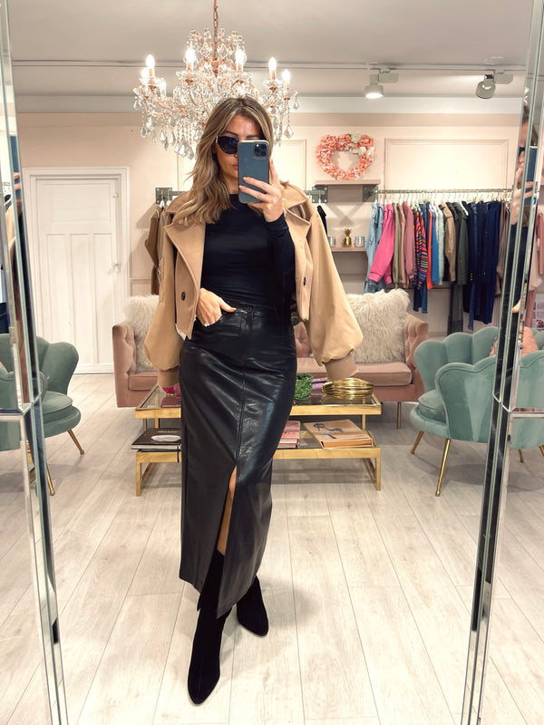 TRINITY LUXE FAUX LEATHER MAXI SKIRT
