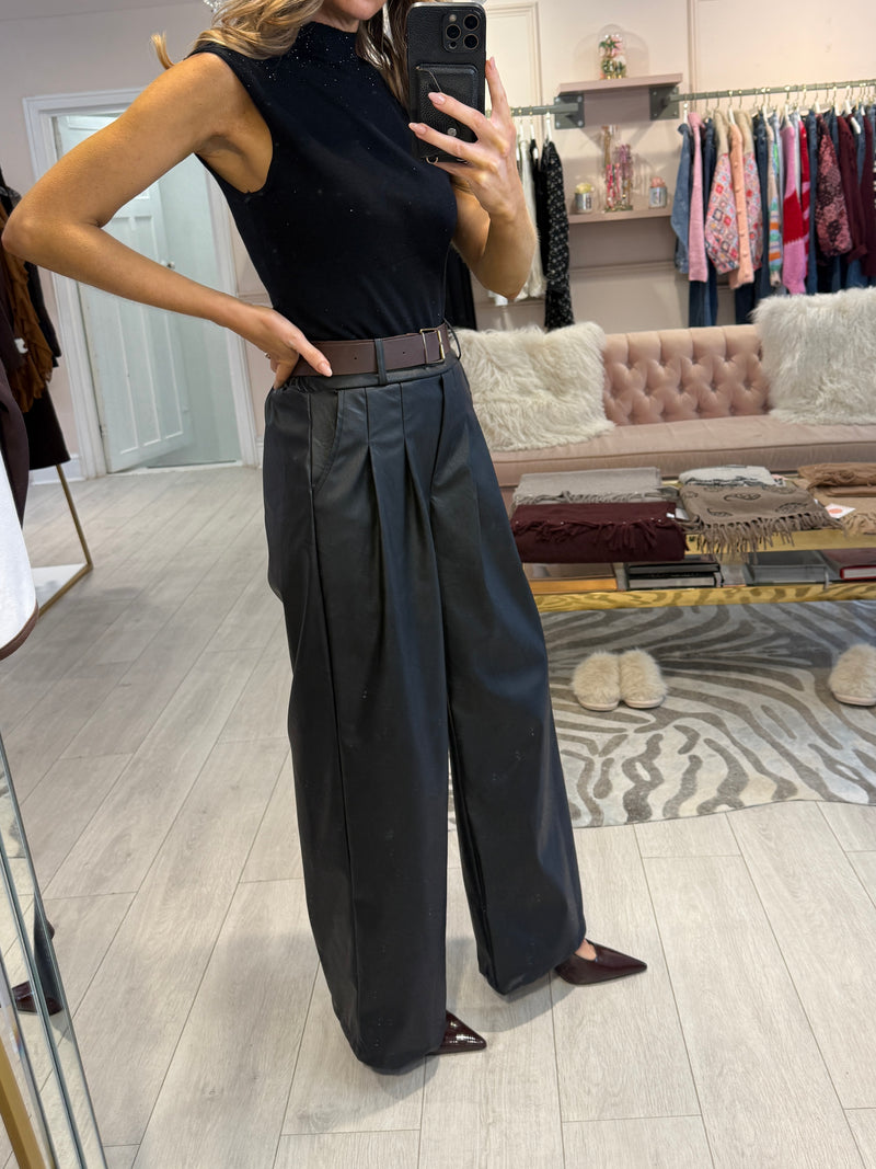 CODIE FAUX LEATHER TROUSERS BLACK