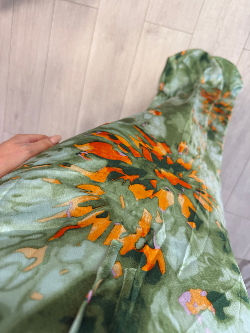JESSICA SATIN MAXI DRESS GREEN WATERCOLOUR