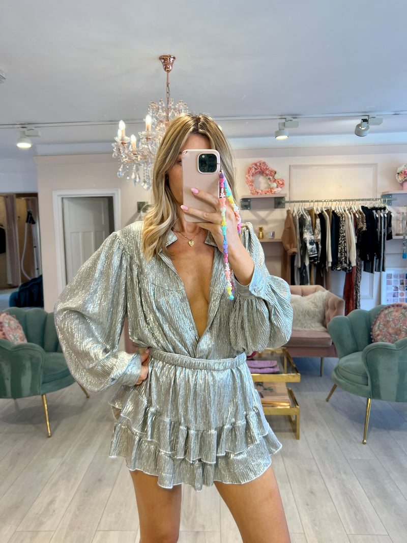 MIMI CHAMPAGNE METALLIC SHIRT AND SHORT SET