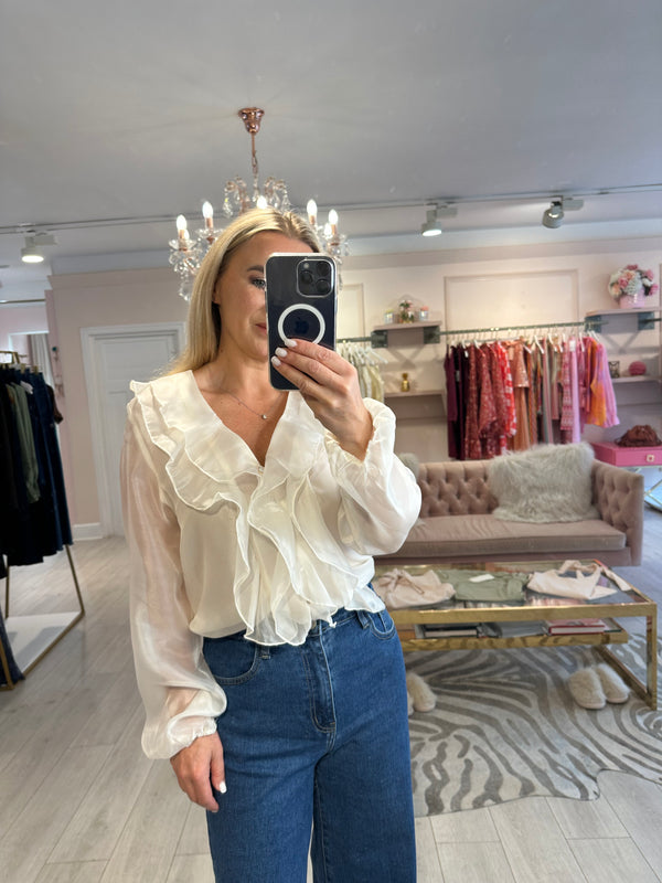 IVI FRILL CREAM BLOUSE