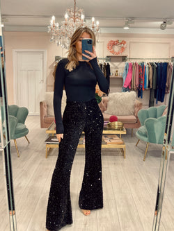 TARA BLACK VELVET SEQUIN TROUSERS