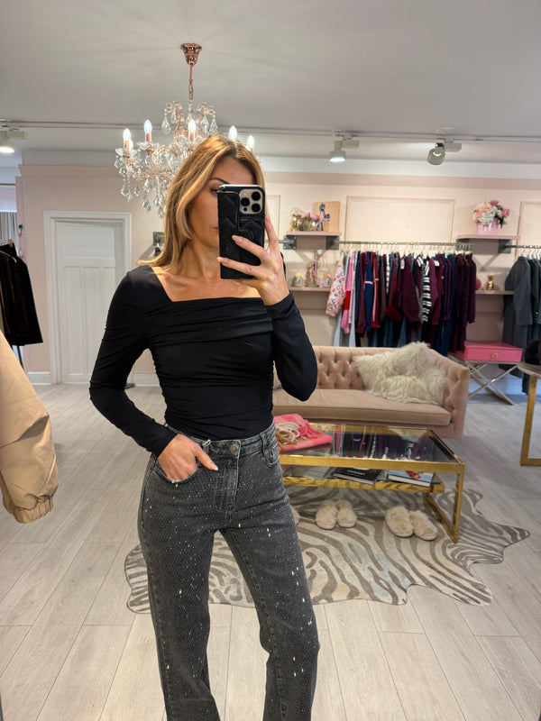 LOLA OFF SHOULDER BODYSUIT  BLACK