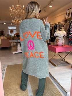 LOVE & PEACE KHAKI OVERSIZED CARDI