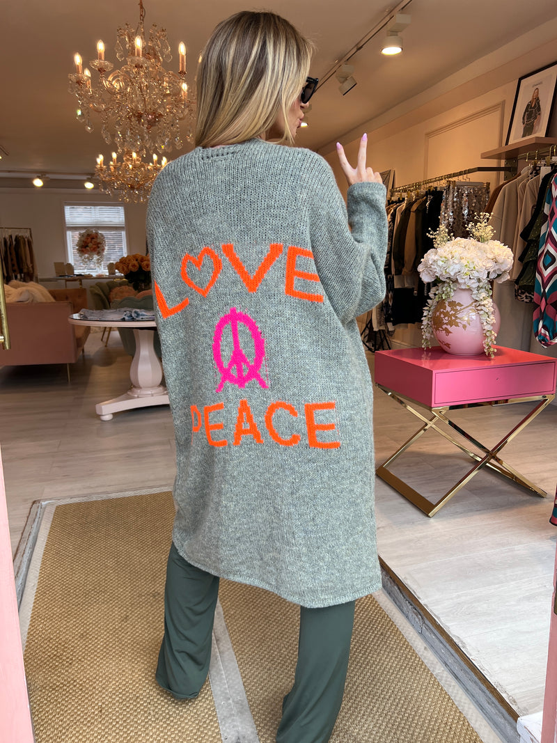 LOVE & PEACE KHAKI OVERSIZED CARDI