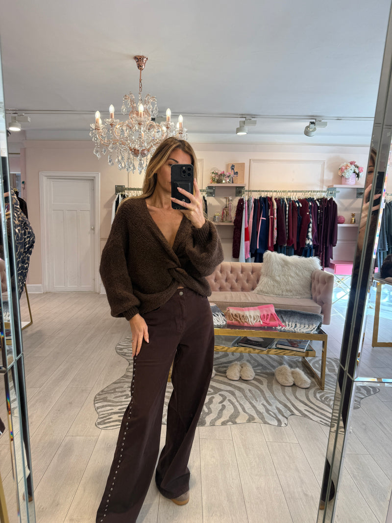 PENELOPE FRONT KNOT JUMPER BROWN
