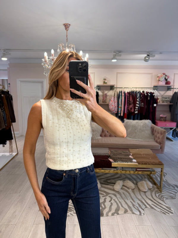 DALIA PEARL KNIT TOP CREAM