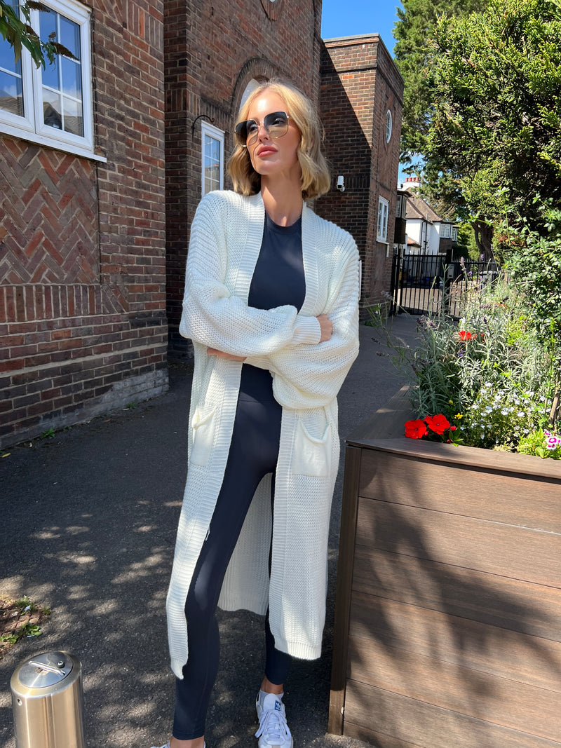 ALBA CREAM BALLOON SLEEVE KNIT MAXI CARDI