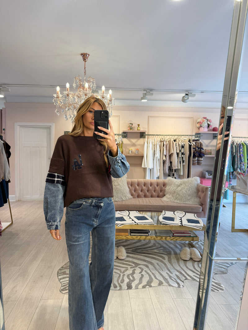 LA. CHECK & DENIM KNT BROWN