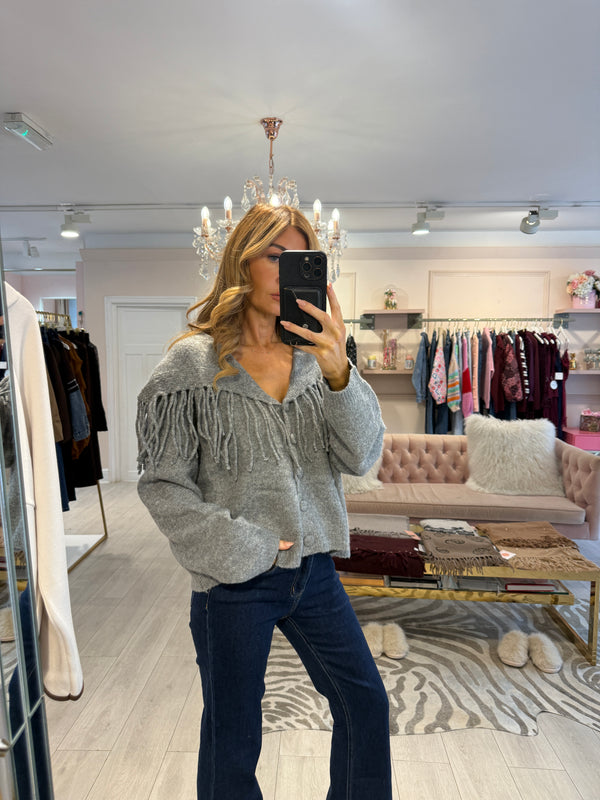 BODI FRINGE CARDIGAN GREY