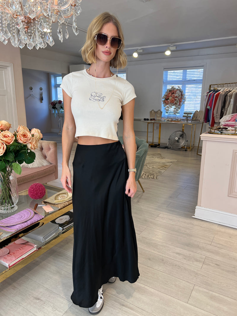 BLACK SATIN SKIRT
