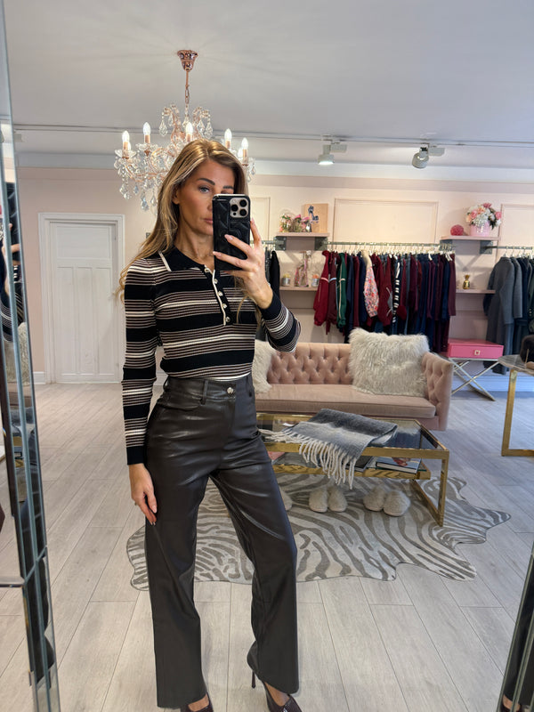 DELVINE RIBBED STRIPE BODYSUIT BLACK