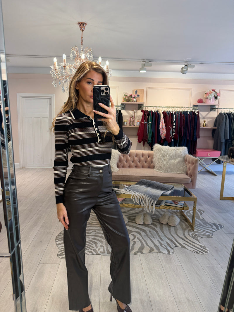 DELVINE RIBBED STRIPE BODYSUIT BLACK