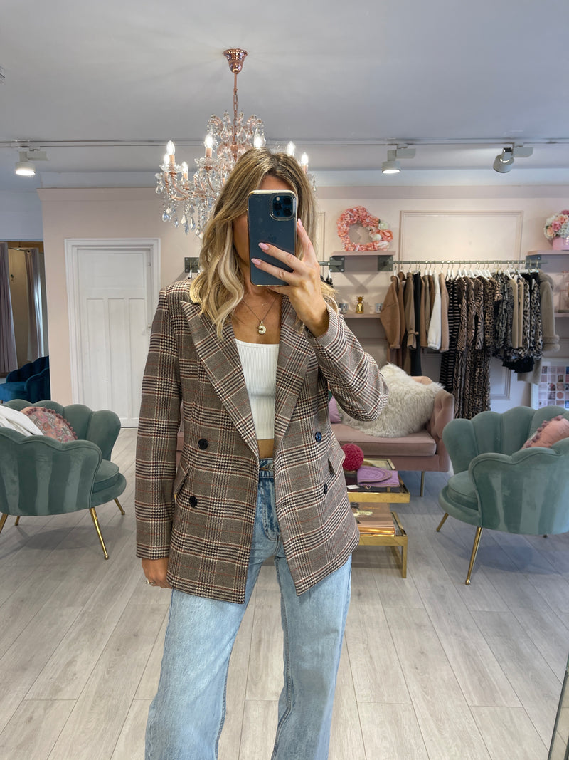 AGATHA PLAID DOUBLE BREASTED BLAZER