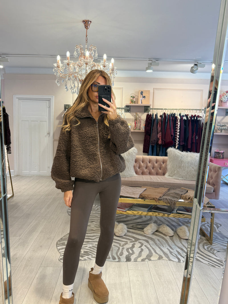 LANA BORG ZIP TROUGH FLEECE BROWN