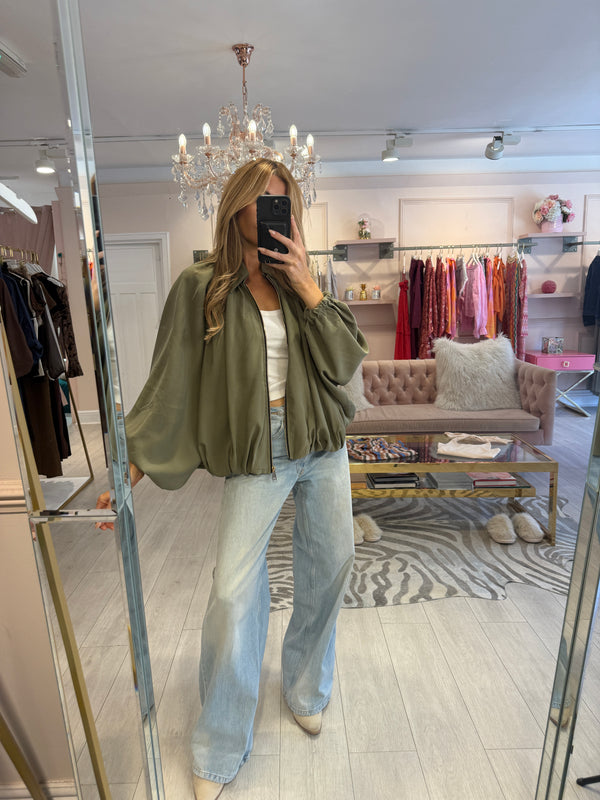 NAOMI BALLOON SLEEVE BOMBER JACKET KHAKI