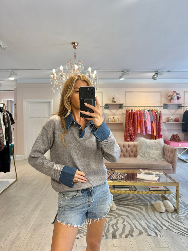 ANGIE DENIM COLLARED KNIT GREY