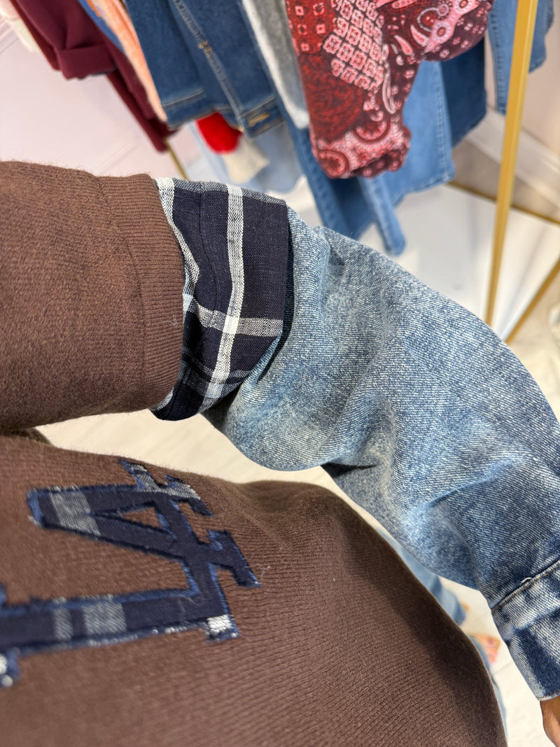 LA. CHECK & DENIM KNT BROWN