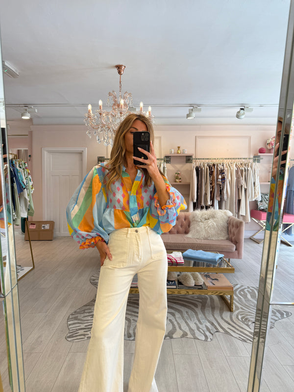 CANDI PRINTED BLOUSE BLUE