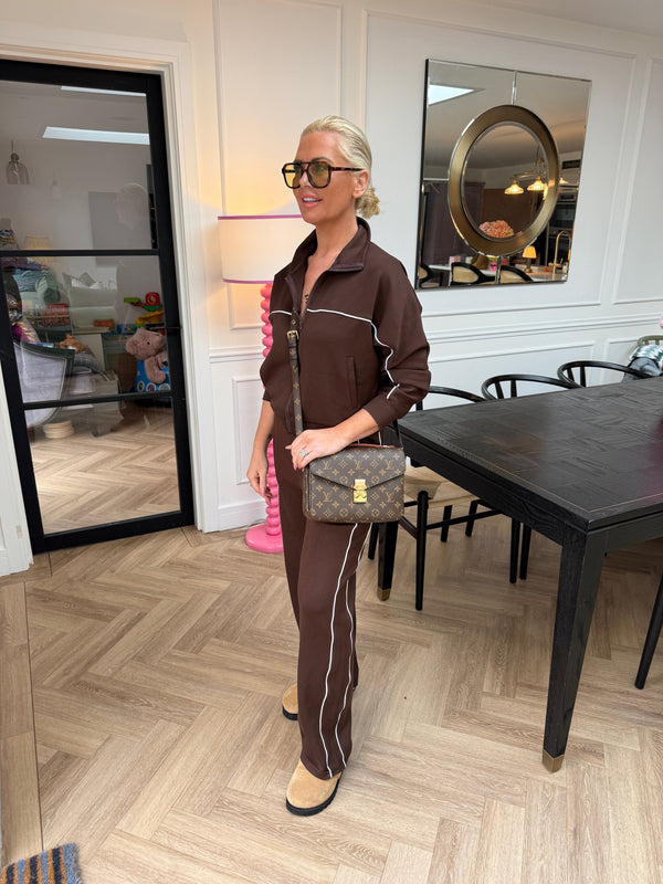 JAMIE CONTRAST STRIPE TRACKSUIT BROWN