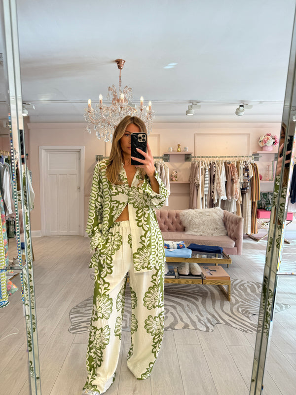 AVA PRINTED TROUSER SET GREEN