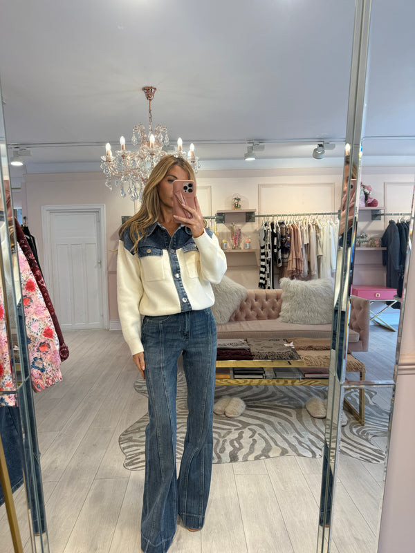CARMEN DENIM TRIM CARDIGAN WHITE