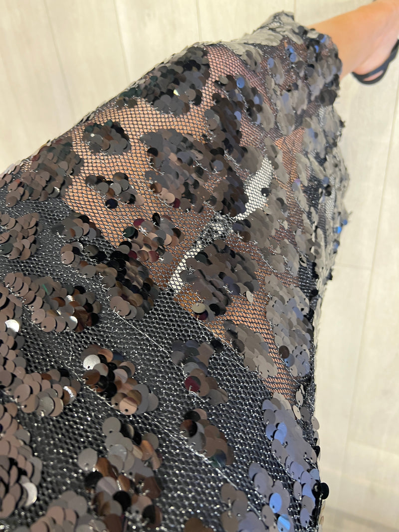 SELENA BLACK SEQUIN BANDEU MIDI DRESS