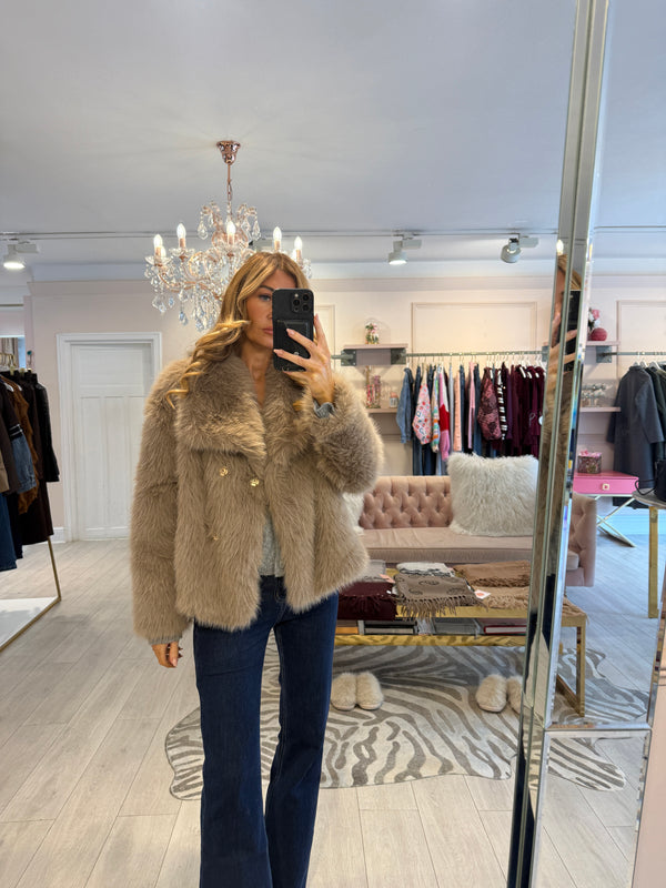 CLEO FAUX FUR JACKET TAUPE