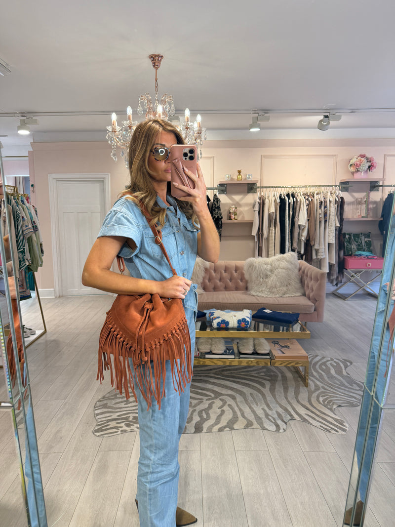 SUEDE FRINGE TASSEL MESSENGER BAG RUST