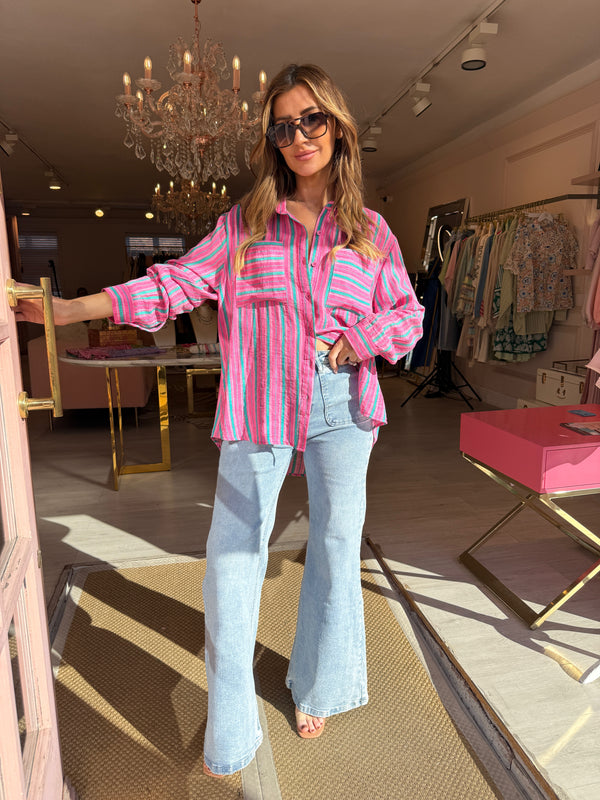 NATALIE STRIPE SHIRT PINK GREEN