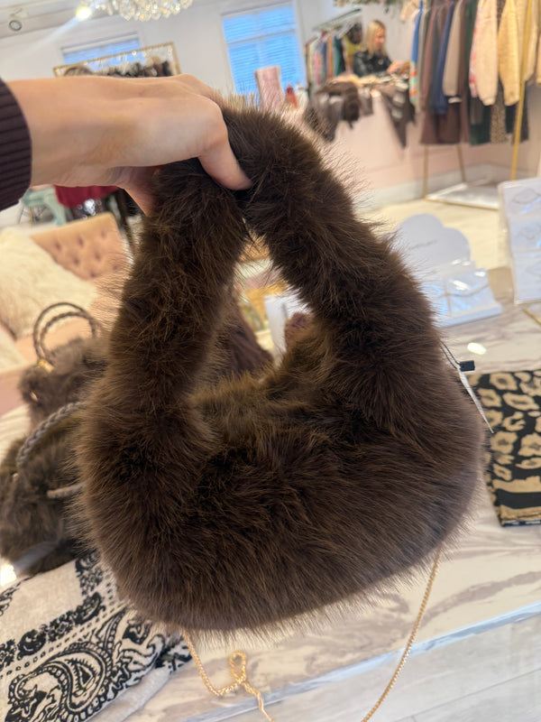 LUCY FAUX FUR TOP HANDLE BAG CHOCOLATE