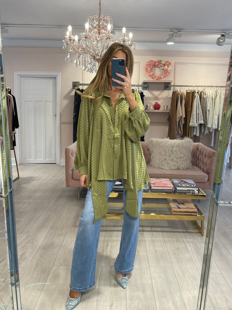 JESSICA PUSSY BOW OLIVE BLOUSE