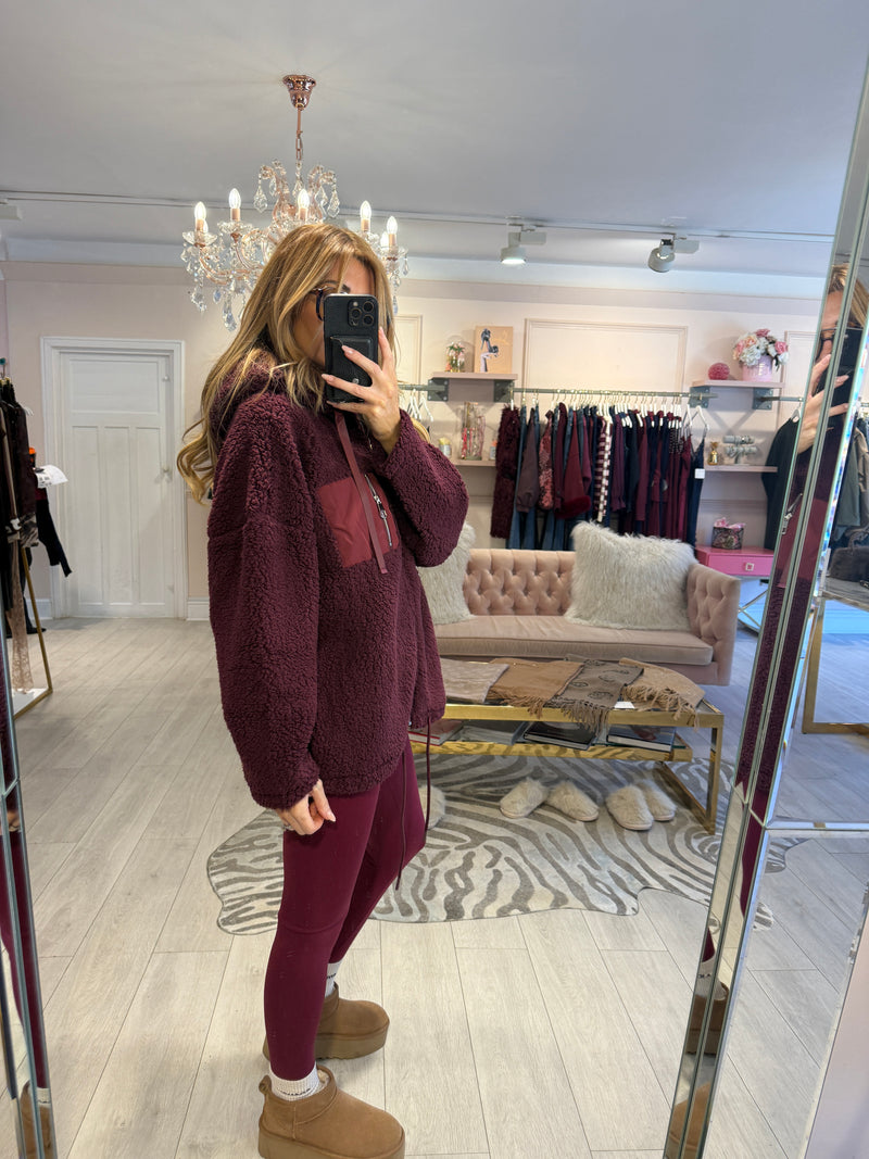 CANDACE BORG FLEECE FULL ZIP JACKET BURGUNDY