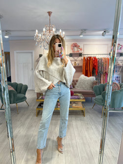 ARDEN OATMEAL CROSS FRONT KNITTED JUMPER