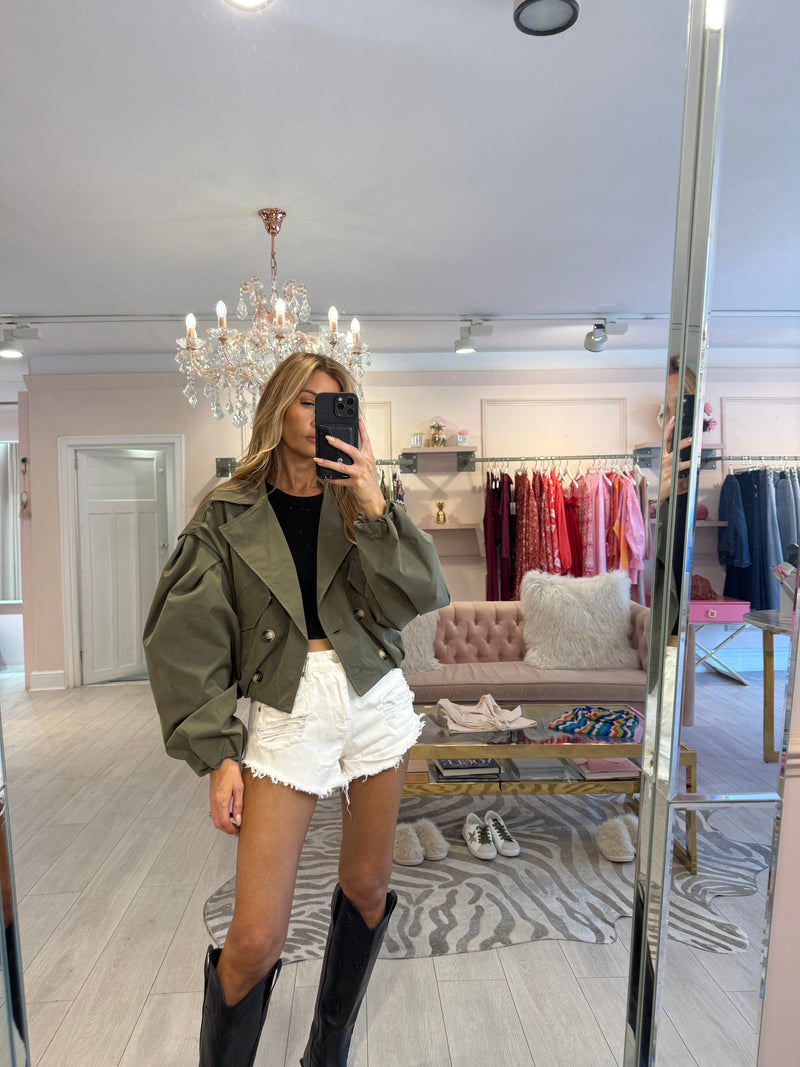 EDEN BALLOON SLEEVE CROP TRENCH KHAKI