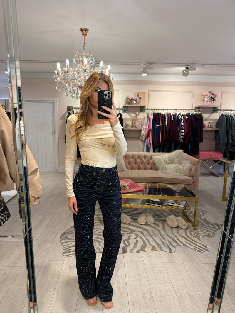 LOLA OFF SHOULDER BODYSUIT CREAM