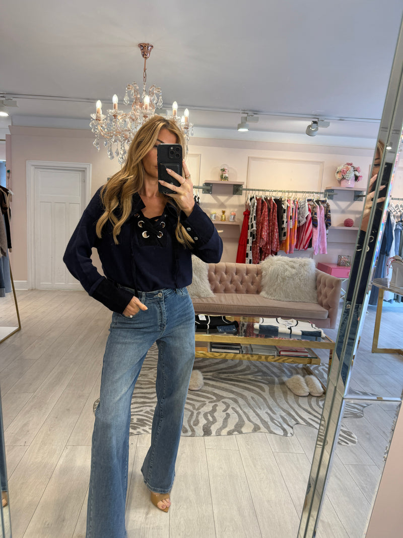 ASPEN LACE UP JUMPER NAVY