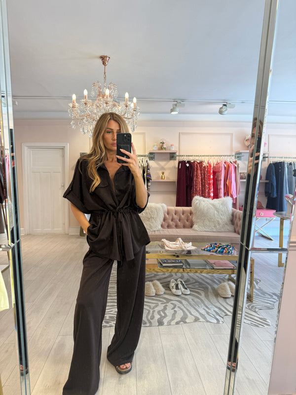 POLLY DRAWSTRING TOP & TRS SET BROWN