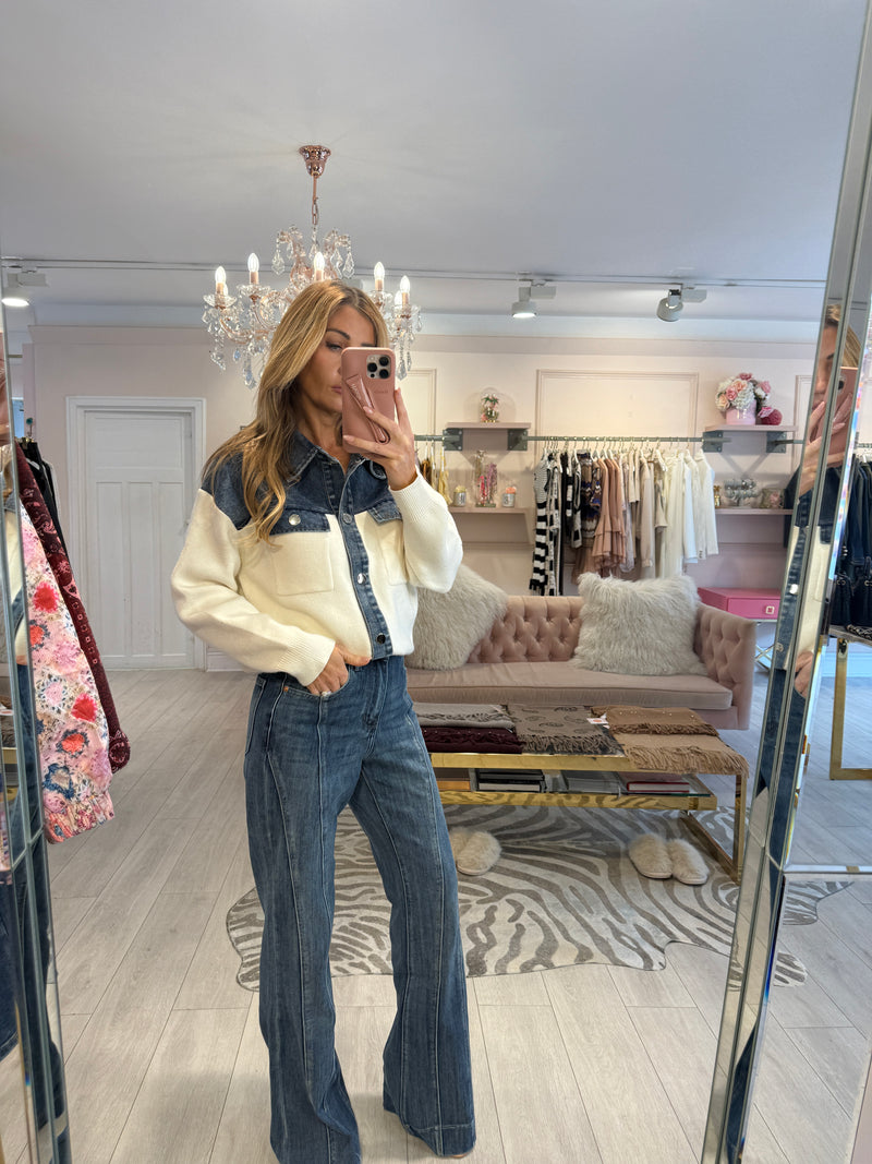 CARMEN DENIM TRIM CARDIGAN WHITE