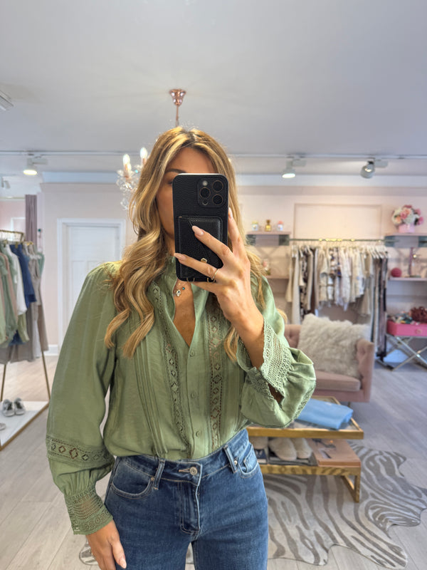 BELLE LACE TRIM BLOUSE GREEN