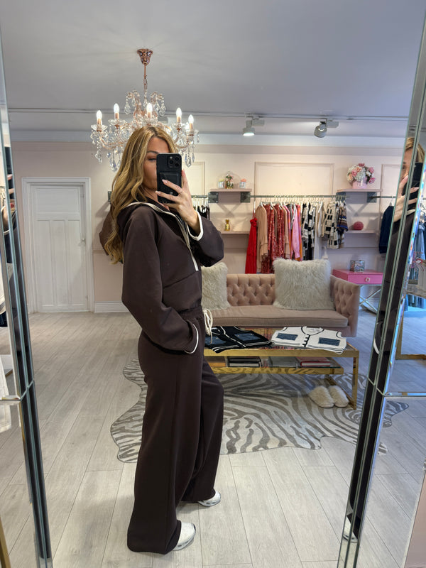 MABEL CONTRAST HOODED TRACKSUIT BROWN