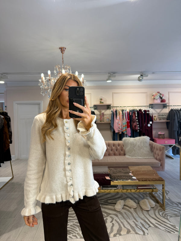 ESTHER RUFFLE TRIM CARDIGAN CREAM